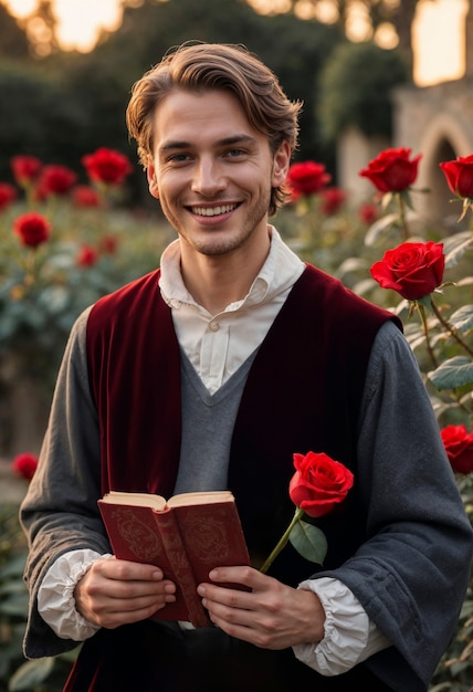 Free Photo sant jordi celebration with book and rose