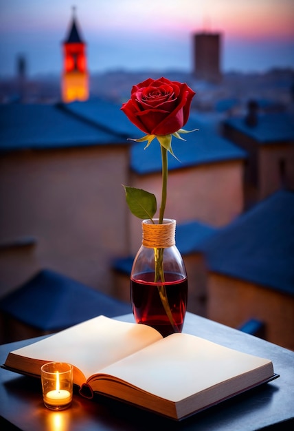 Sant jordi celebration with book and rose