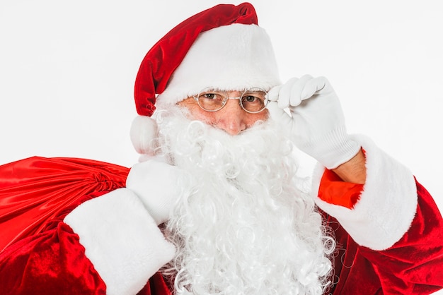 Free photo santa claus in hat with big sack