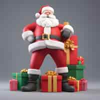 Free photo santa claus with christmas gifts 3d render on grey background