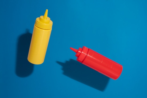 Sauce bottles with blue background