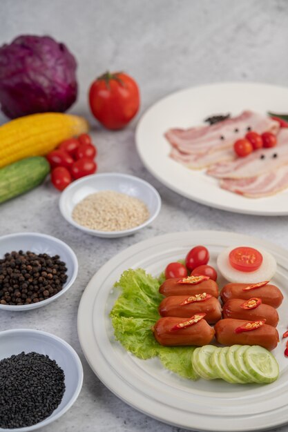 Sausage placed on a white plate.