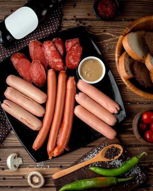 Sausage selection served with mustard