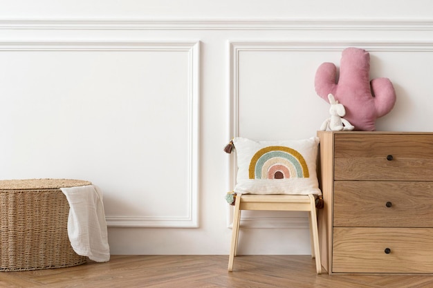 Free Photo scandinavian kids play room with wooden furniture