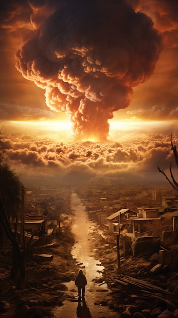 Free photo scary apocalyptic nuclear bomb explosion with mushroom