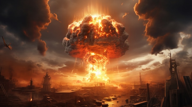 Scary apocalyptic nuclear bomb explosion with mushroom