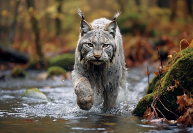 Free Photo scary bobcat in water