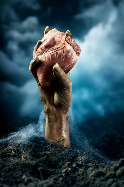 Free Photo scary female zombie hand holding a heart