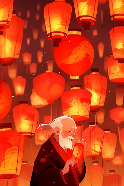 Free Photo scene in anime style for chinese new year festival celebration