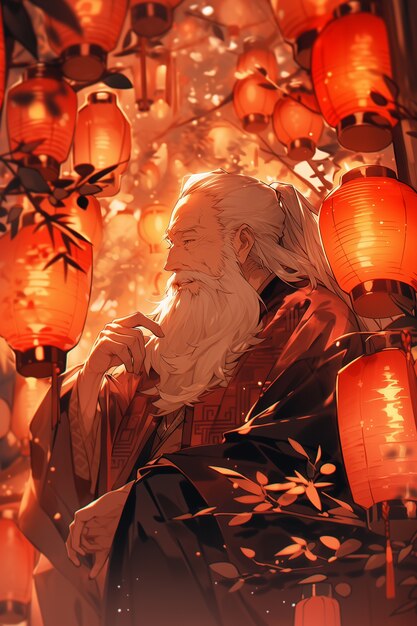 Scene in anime style for chinese new year festival celebration