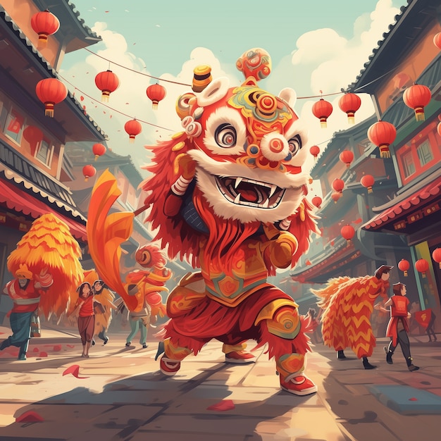 Free photo scene in anime style for chinese new year festival celebration