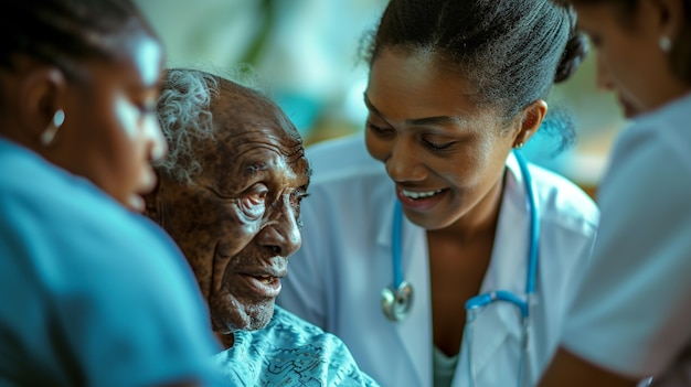 Scene from care job with senior patient being take care of