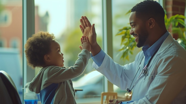 Scene from care job with young child patient being take care of