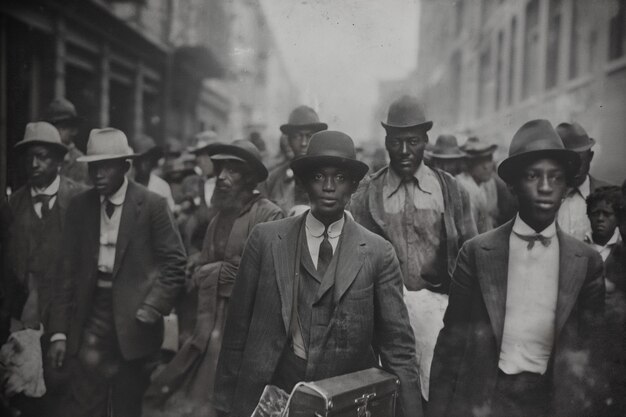 Scene with african-american people moving in the rural area in the old times