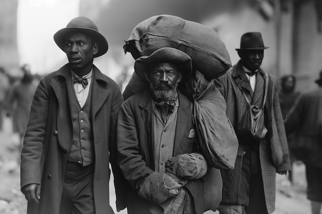 Free photo scene with african-american people moving in the rural area in the old times