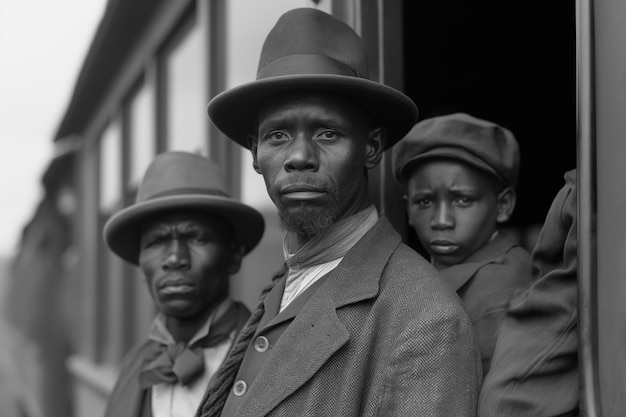 Free photo scene with african-american people moving in the rural area in the old times