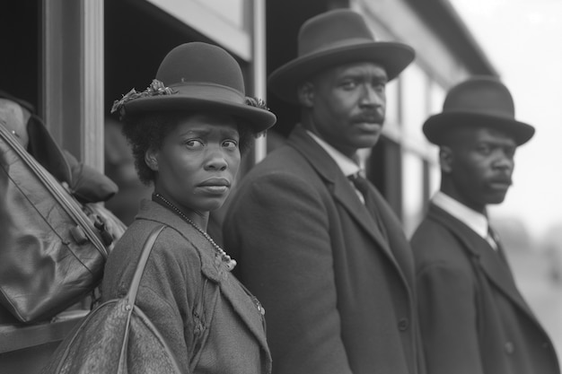 Scene with african-american people moving in the rural area in the old times