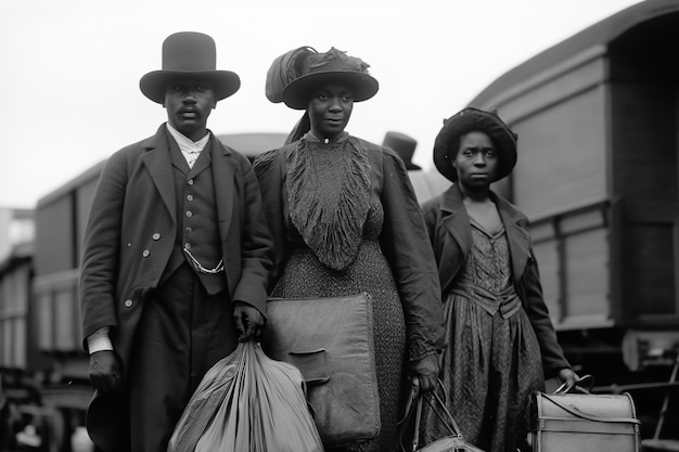 Free photo scene with african-american people moving in the rural area in the old times