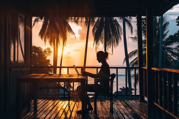 Scene with diverse young people being digital nomads and working remotely from dreamy locations