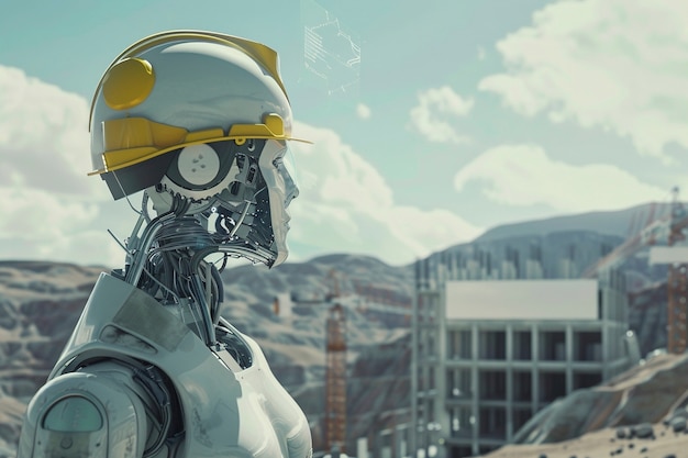 Free photo scene with futuristic robot used in the construction industry