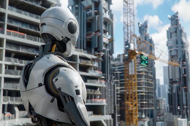 Free photo scene with futuristic robot used in the construction industry