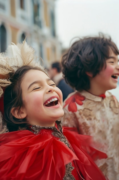 Free Photo scene with people celebrating carnival with costumes