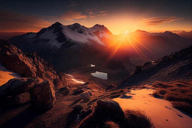 Scenic sunrise in the high mountains of the alpes generative ai