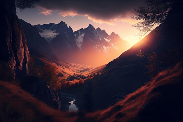 Scenic sunrise in the high mountains of the alpes generative ai