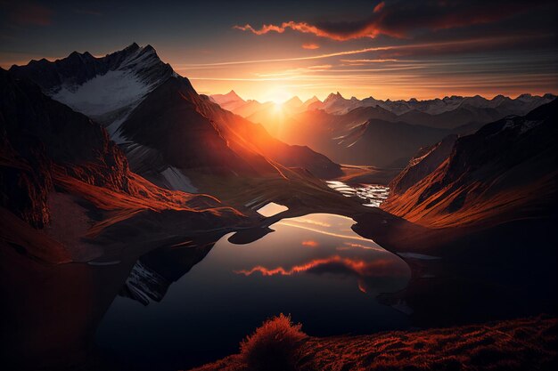 Scenic sunrise in the high mountains of the alpes generative ai