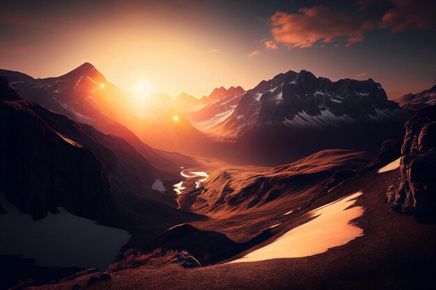 Scenic sunrise in the high mountains of the alpes generative ai