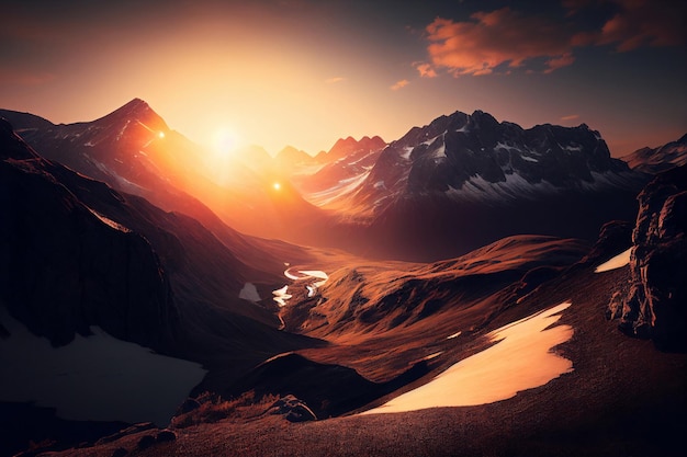 Scenic sunrise in the high mountains of the alpes generative ai