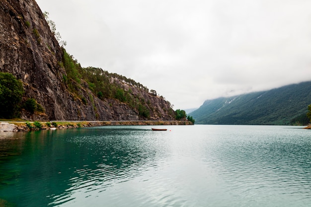 Scenic view of idyllic lake with mountain