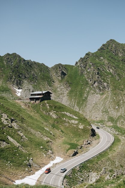 Scenic view of the winding Transfagaras mountain road in the Transylvanian Alps