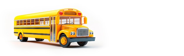 Free photo school bus banner isolated 3d yellow toy bus on white background