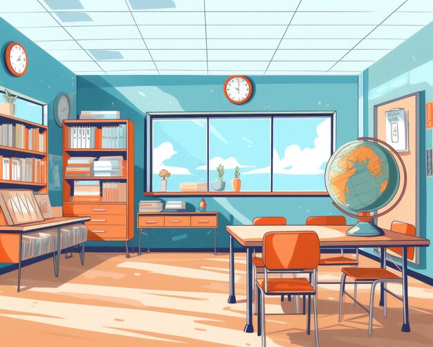 School classroom in digital art style for education day