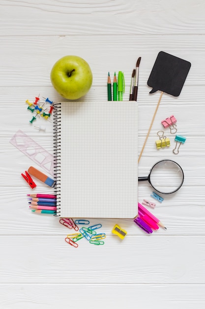 Free photo school materials, notebook and apple