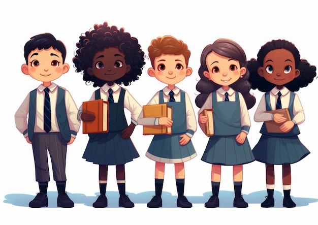 School students in digital art style for education day