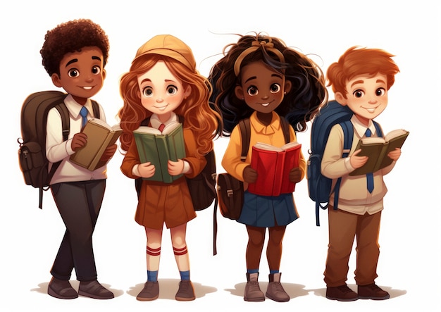 School students in digital art style for education day