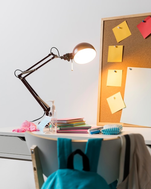 School supplies arrangement in kid room