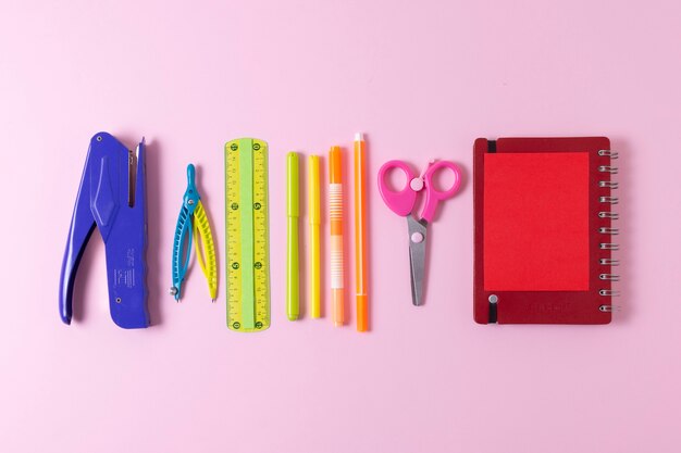 School supplies still life top view