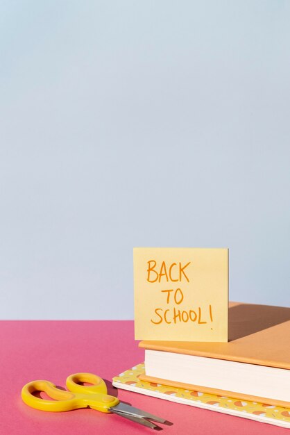 School supplies on the table arrangement