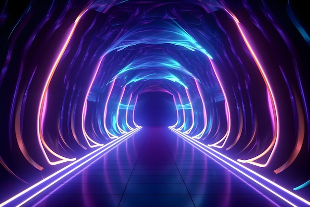 Free photo sci fi tunnel with fantastic neon lights background