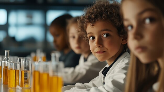 Science day celebration with kids learning in the laboratory