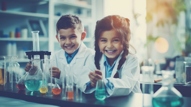 Science day celebration with kids learning in the laboratory