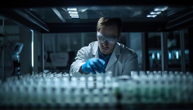 Scientist analyzing liquid in test tube indoors generated by AI