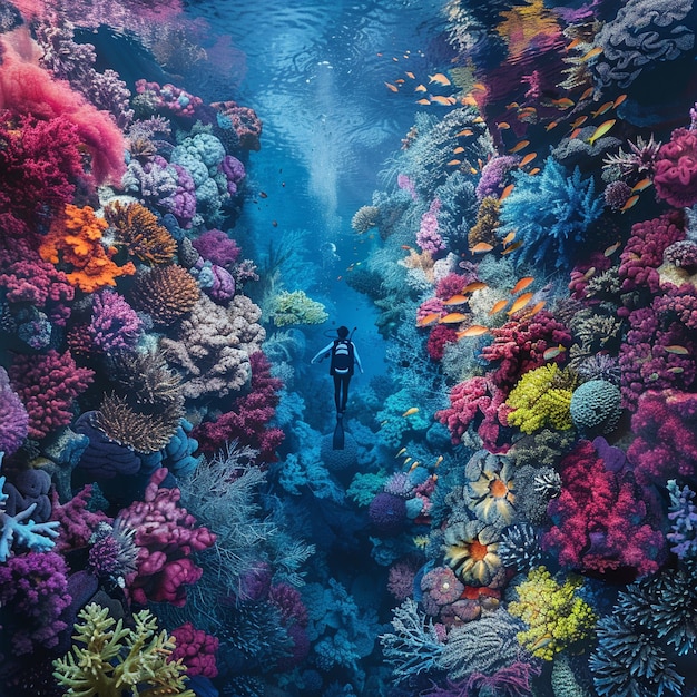 Free photo scuba diver surrounded by beautiful underwater nature