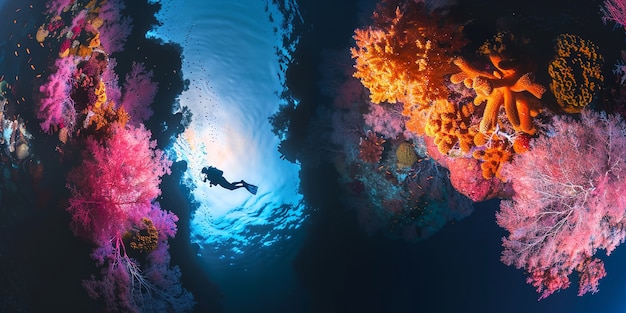 Free photo scuba diver surrounded by beautiful underwater nature