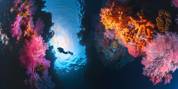 Scuba diver surrounded by beautiful underwater nature