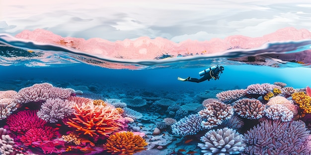 Free photo scuba diver surrounded by beautiful underwater nature