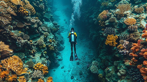 Free Photo scuba diver surrounded by beautiful underwater nature